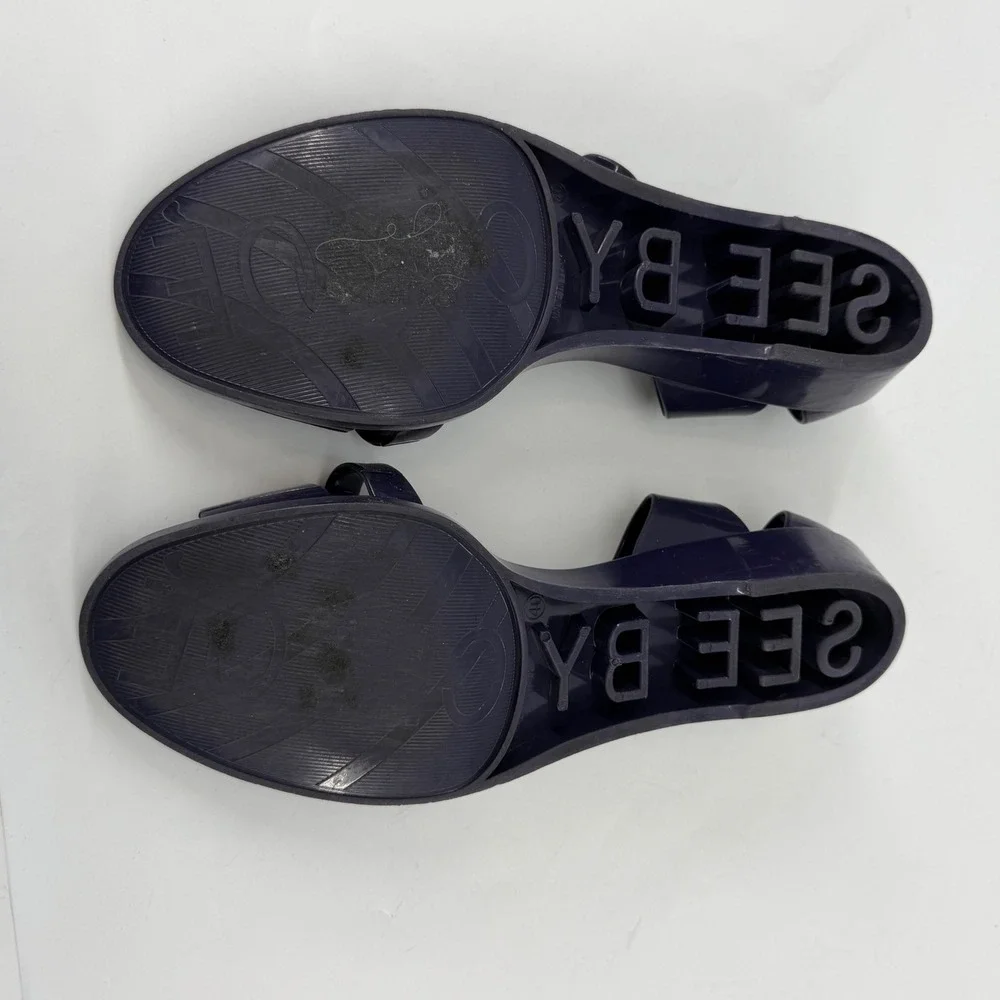 See By Chloe Navy Blue Jelly Wedge Sandals Made in Italy Size 40 Womens